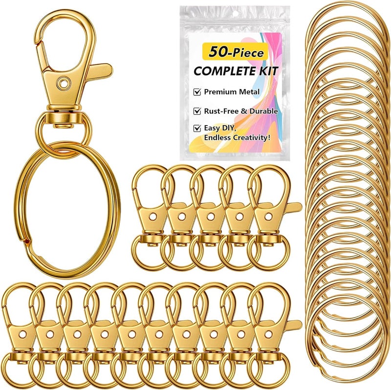 Bonison Gold Keychain Making Kit 50PCS – 25 Lobster Claw Clasps & 25 Key Rings, DIY Jewelry Craft Accessories for Handmade Projects - Image 1
